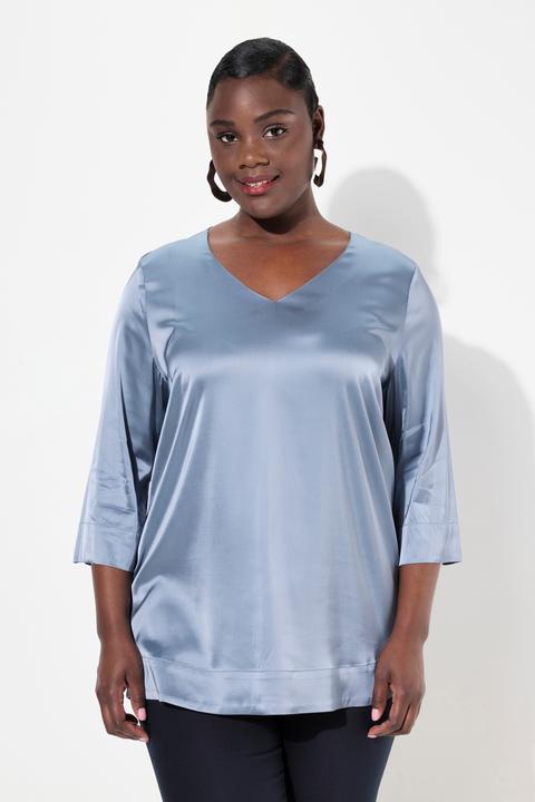 Produktbild Ulla Popken Blusenshirt, Satin, Boxy, V-Ausschnitt, 3/4-Arm (46, 48)