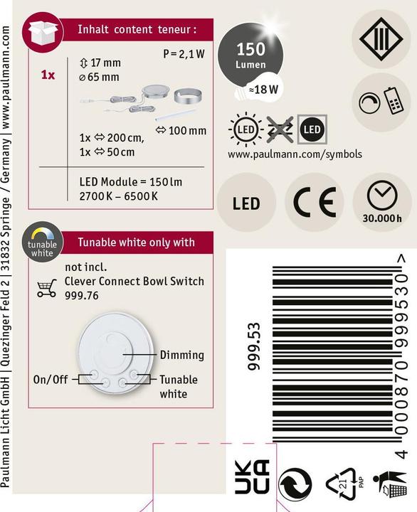 Produktbild Paulmann Clever Connect Disc (175 lm)