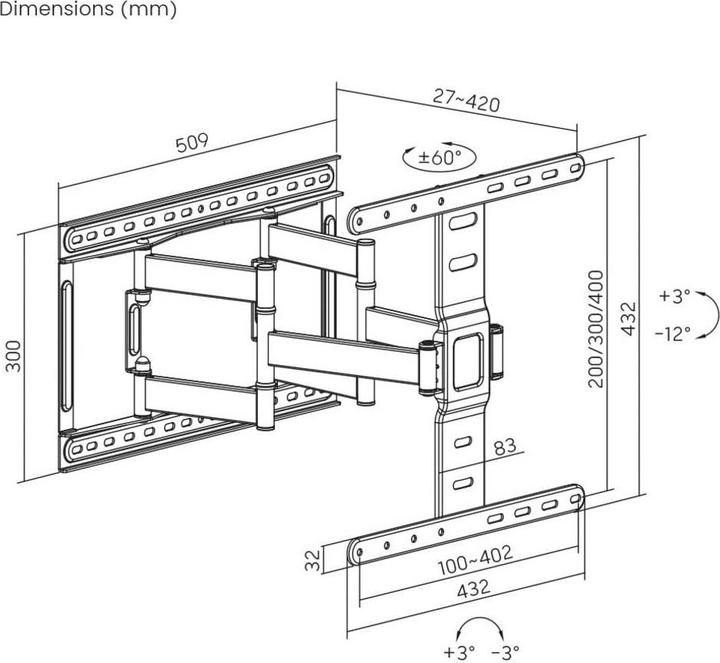 Produktbild SpeaKa Professional SP-TVM-1100 TV-Wandhalterung 94,0 cm (37") - 190,5 cm (75") (75", 60 kg)