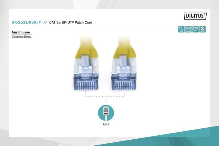 Image du produit Digitus CAT 5e SF-UTP Câble patch Cu PVC AWG 26/7 Longueur 5 m Couleur jaune (FTP, CAT5e, 5 m)