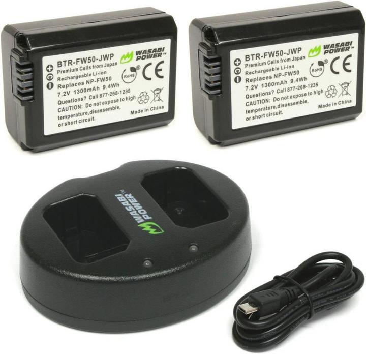 Immagine prodotto Wasabi Power 2 batterie FW50 e doppio caricatore (Caricabatterie per fotocamere)