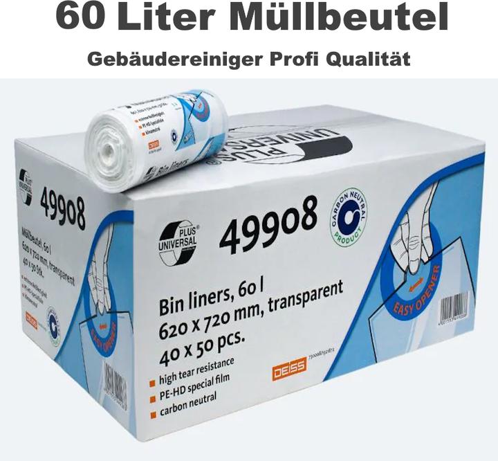 Deiss 2000 Müllbeutel ® UNIVERSAL PLUS 60 Liter transparent (60 l)