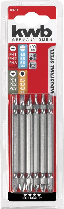 Produktbild kwb Doppelbit-Set PH/PZ/Schlitz 100mm (Kreuz Pozidriv PZ)