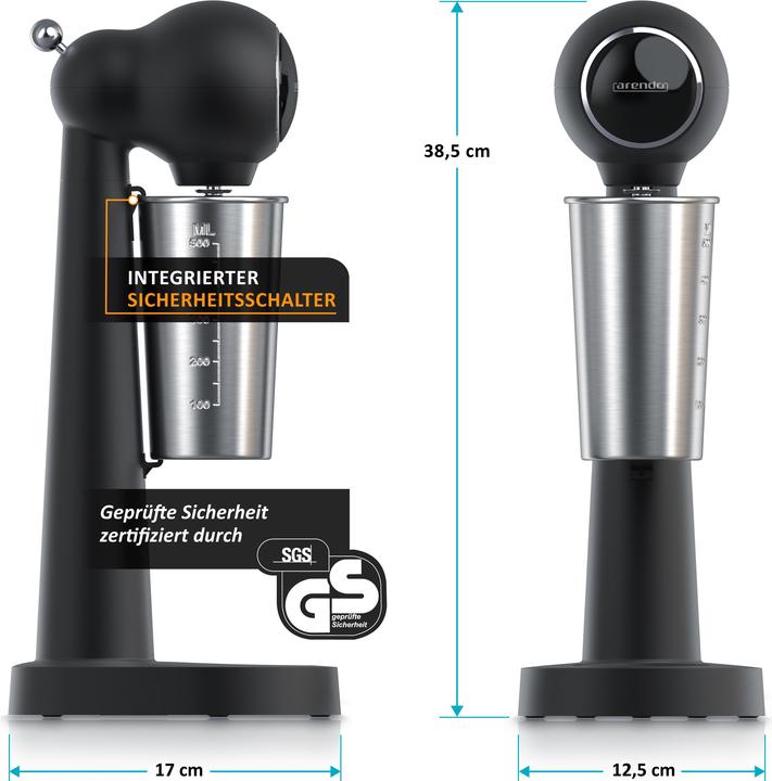 Produktbild Arendo Getränkemixer mit Mixbecher für Protein Shakes oder Cocktails, 22.000 U/min, 500 ml Volumen, schwarz (100 W)