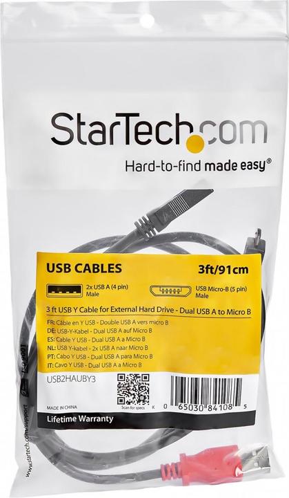 Produktbild StarTech USB Y-Kabel für externe Festplatten (0.91 m, USB 2.0)