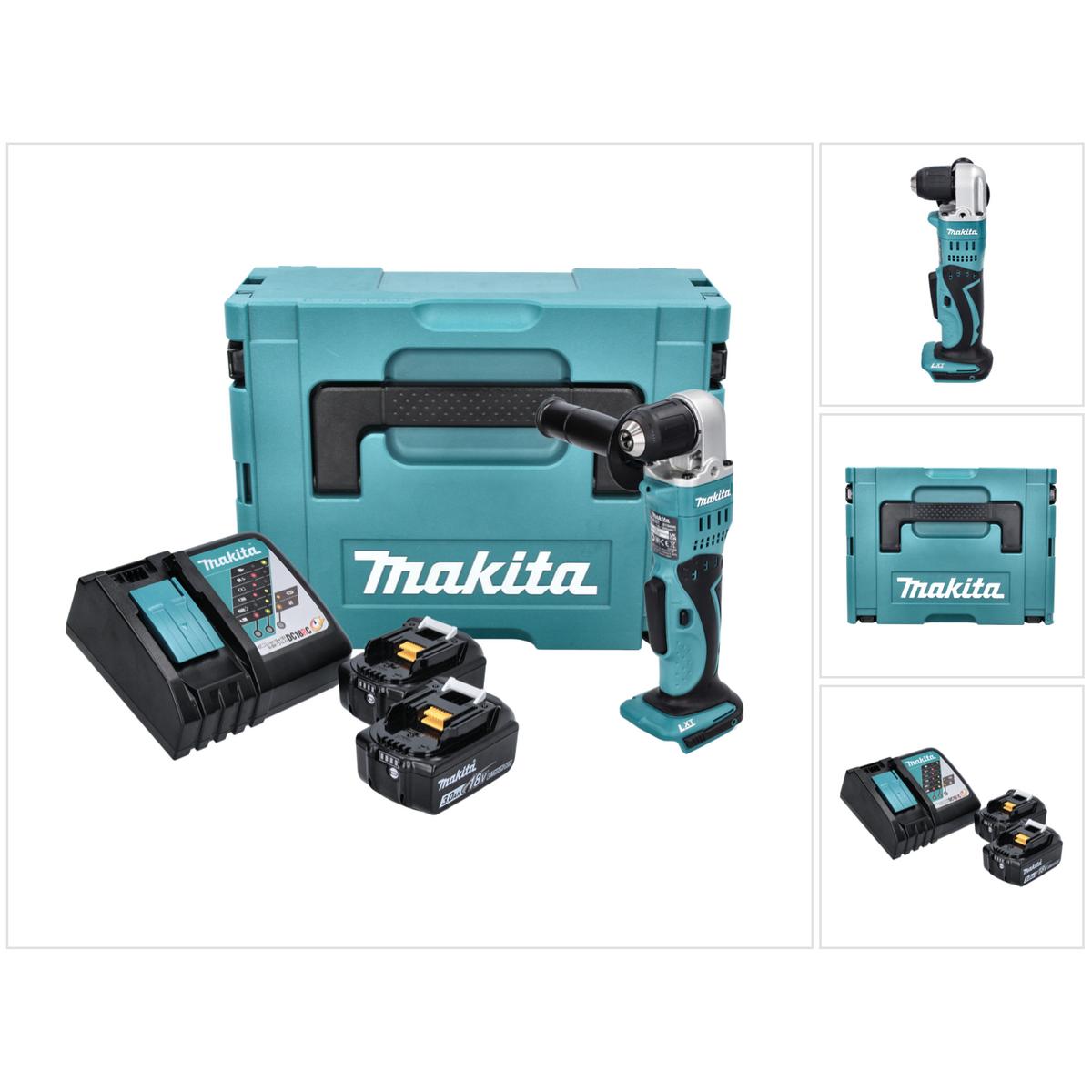 Makita, Bohrmaschine + Akkuschrauber, DDA 351 RFJ Akku Winkelbohrmaschine 18 V 13,5 Nm + 2x Akku 3,0 Ah + Ladegerät + Ma...