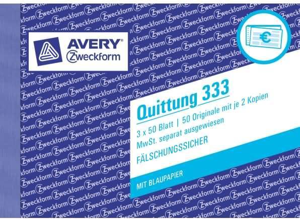 Actual product image Avery Receipt VAT shown separately (50x)