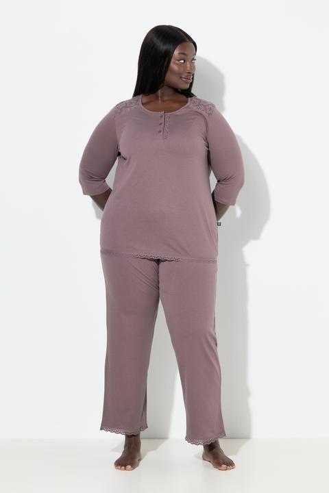 Produktbild Ulla Popken Pyjama, Zweiteiler, Lochstickerei, Zierfalte, 3/4-Arm (42, 44)