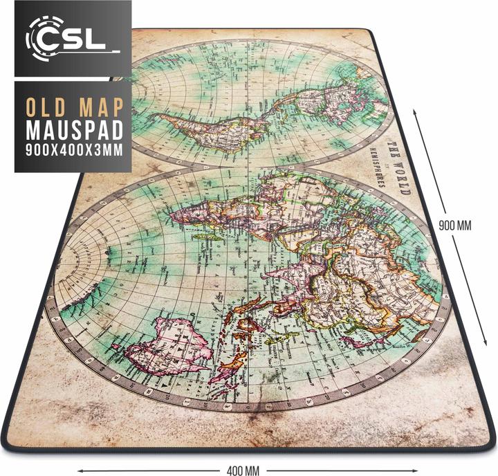 Produktbild CSL Gaming Mauspad, XXL Mausmatte 900 x 400mm, Präzision & Geschwindigkeit, Old Map (XXL)