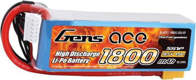 Immagine prodotto Gens Ace Batteria Gens LiPo 18.5V 1800mAh 45C 5S1P (18.50 V, 1800 mAh)