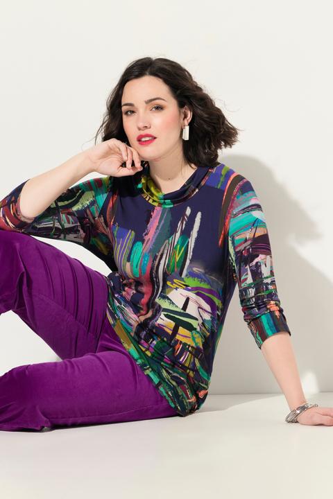Immagine prodotto Ulla Popken Damen grosse Grössen Shirt, grafischer Druck, Rollkragen, 3/4-Arm marine 54+ 832953130-54+ (54)