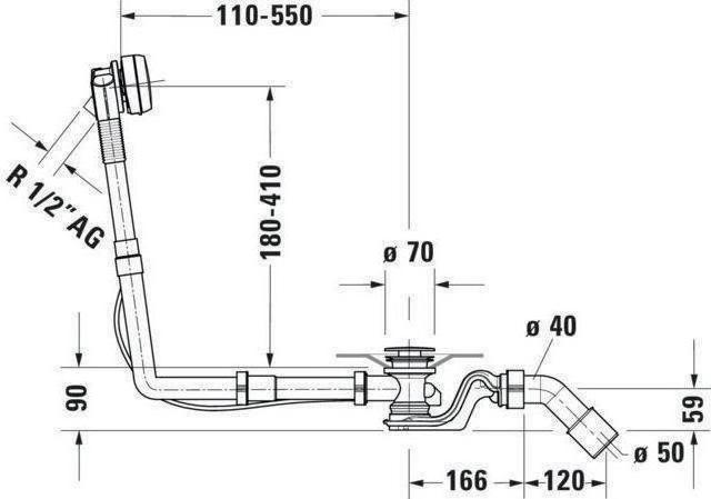 Actual product image Duravit QUADROVAL waste/overflow fitting with bath spout white (Overflow set, 1/2")