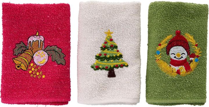 Produktbild L'essentiel Xmas Red Light Green White Wash Towel Set 3 Pieces (30 x 50 cm)