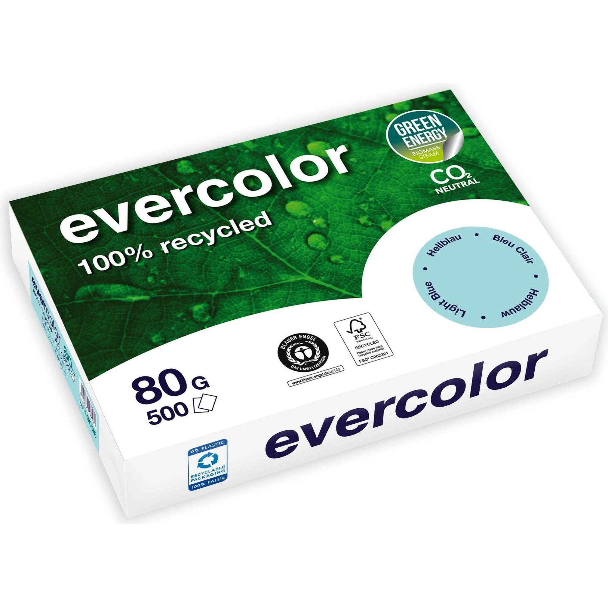 Clairefontaine, Kopierpapier, Recyclingpapier Evercolor hellblau DIN A4 80 g/qm 500 Blatt (80 g/m², 500 x, A4)