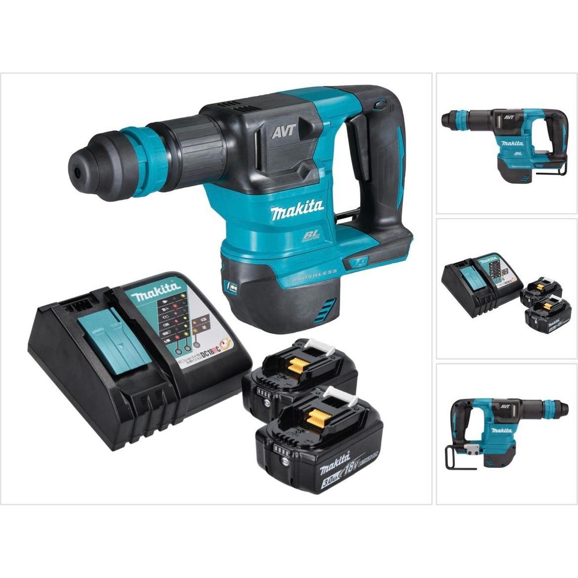 Makita, Martello demolitore +  Scalpellatore, DHK 180 RF Batteria martello scalpello 18 V 3,1 J SDS Plus Brushless + 2x batteria 3,0 Ah + (Batteria ri