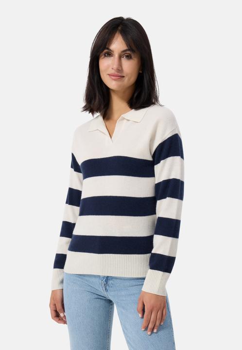 Actual product image Cash-Mere Kaschmir Pullover mit Polokragen gestreift (M)