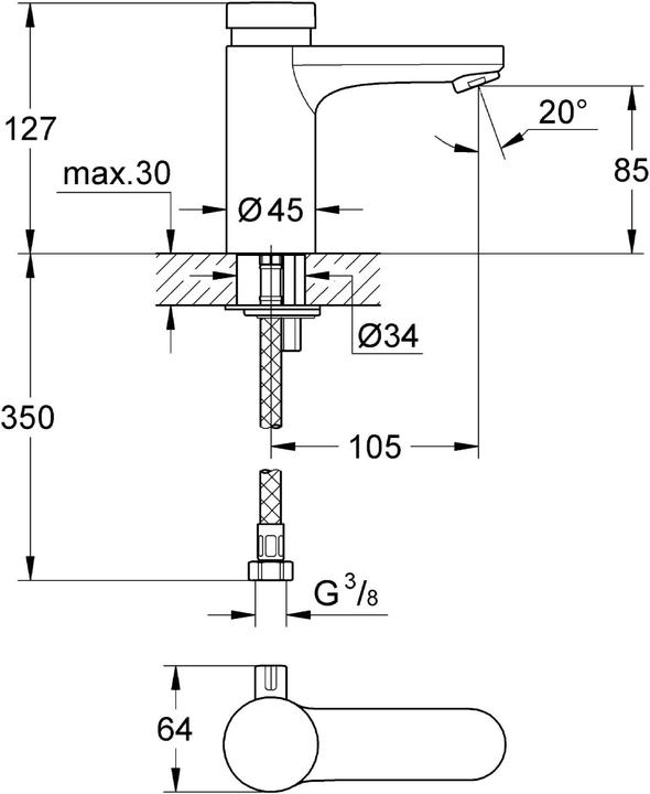 Productafbeelding Grohe Zelfsluitende waterkraan EUROSMART CT met mengsel gladde body chroom