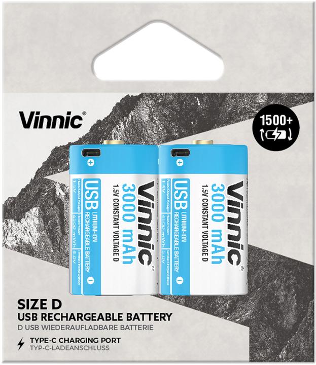 Produktbild Vinnic USB Rech. Batt. D Type-C VPRB-UCD-2PC 3000mAh,Case,2pcs. (2 Stk., D, 3000 mAh)