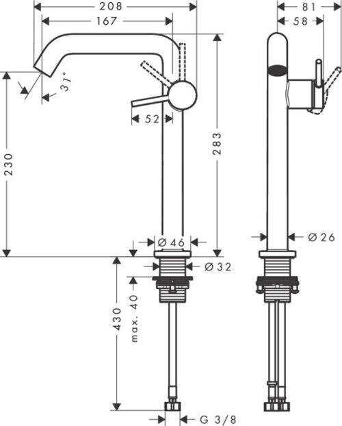 Produktbild hansgrohe Tecturis S Einhebel-Waschtischarmatur 240 Fine CoolStart wassersparend+für Aufsatzwascht