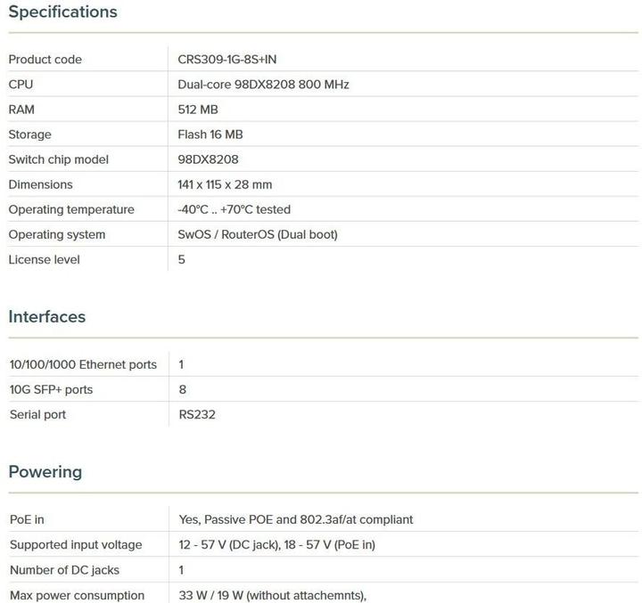 Nährwerte und Zutaten MikroTik CRS309-1G-8S+INL (9 Ports)