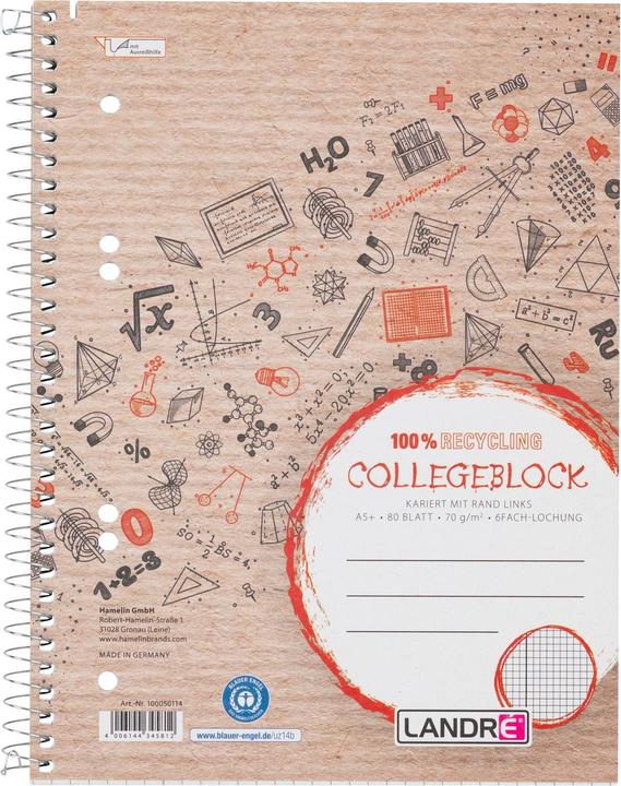 Image du produit Landré Bloc collégial A5+ recyclé (A5+, Quadrillé)