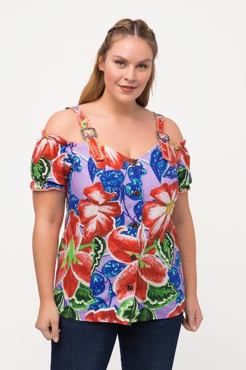 Produktbild Ulla Popken Trachtenbluse, Leinenmix, Spitze, zum Knöpfen, Halbarm (46, 48)