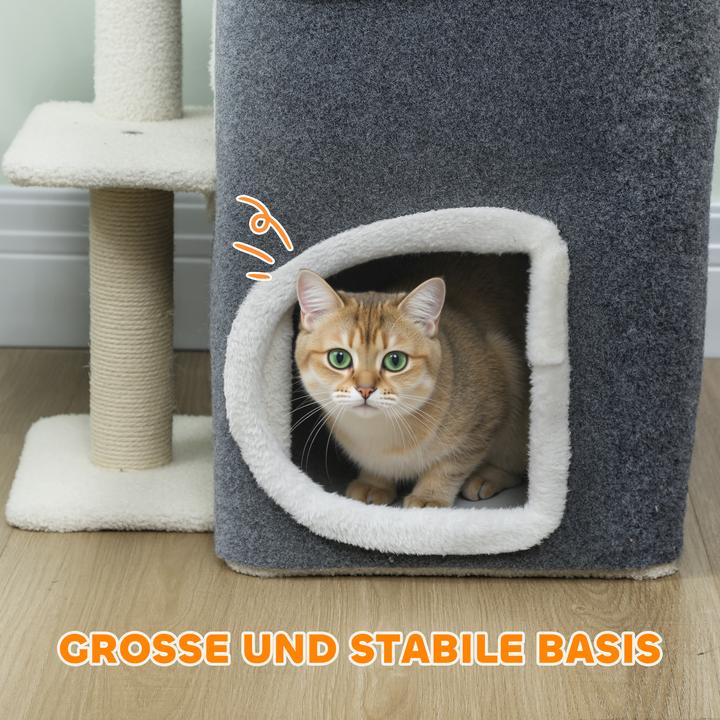 Produktbild PawHut Kratzbaum Spanplatte, Polyester Grau (58 cm, Grau+Weiss)