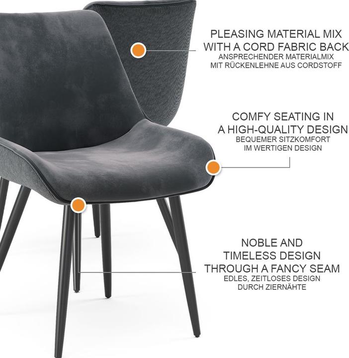 Produktbild Vicco Esszimmerstuhl Eleganza, Anthrazit, 2er Set