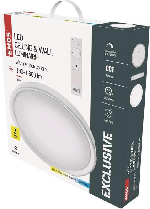 Immagine prodotto Emos Plafoniera LED, rotonda, 30W, dimmerabile, bianco caldo/neutro/freddo (1800 lm)