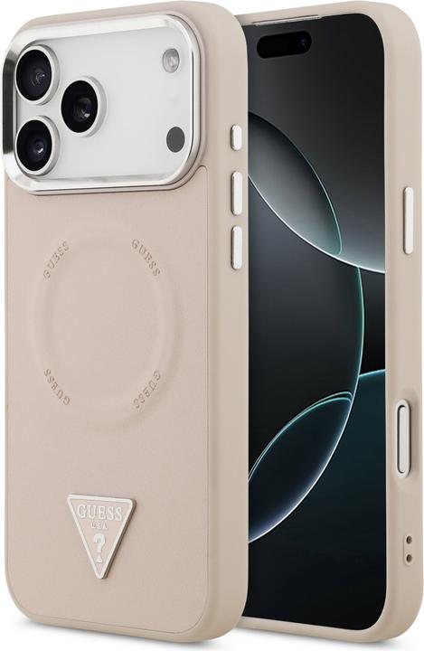 Produktbild Guess Case Magsafe PU Leather Case With Triangle Logo Silver Metal Camera Frame For iPhone 17 Pro Pi (Apple iPhone 17 Pro)