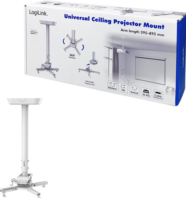 Produktbild LogiLink beamerhalterung armlänge 595-895 mm weiss (Decke)
