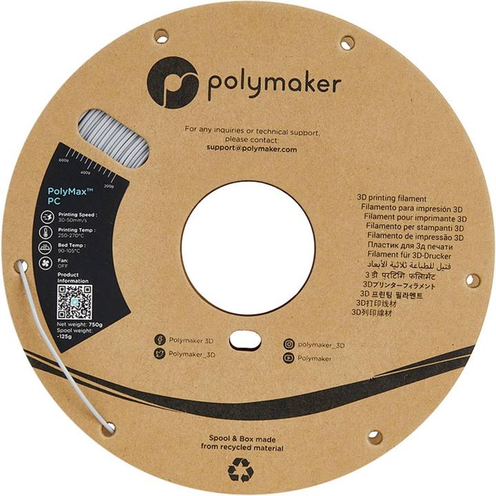 Produktbild Polymaker PC02005 Filament PC (Polycarbonat) schlagfest, hitzebeständig 1.75mm 750g Grau PolyMax™ (1.75 mm, 750 g)