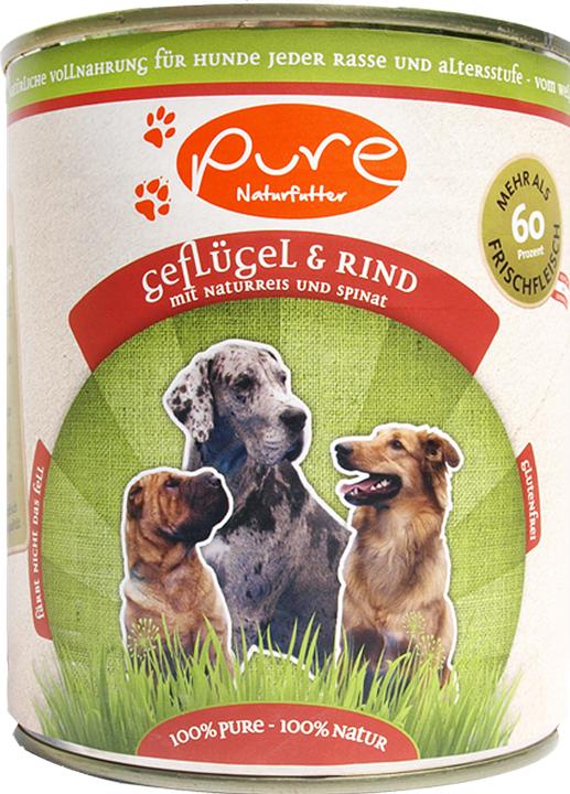 Produktbild Pure Naturfutter Hundemenü Rind & Geflügel mit Gemüse (Senior, Adult, Junior, 1 Stk., 800 g)