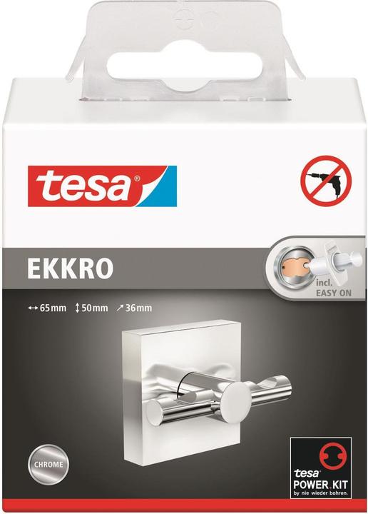 Produktbild tesa EKKRO Handtuchhaken, verchromter Edelstahl - Bad-Haken zur Wandbefestigung ohne Bohren