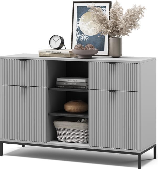 Actual product image Vichy Kommode Eliza, Grau, 120 x 81.2 cm mit 2 Schubladen und 2 Türen