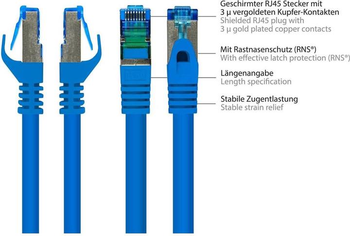 Produktbild Varia SO-31425 - Patchkabel Cat.6a, S/FTP, 1m, blau (PiMF, S/FTP, CAT6a, 1 m)