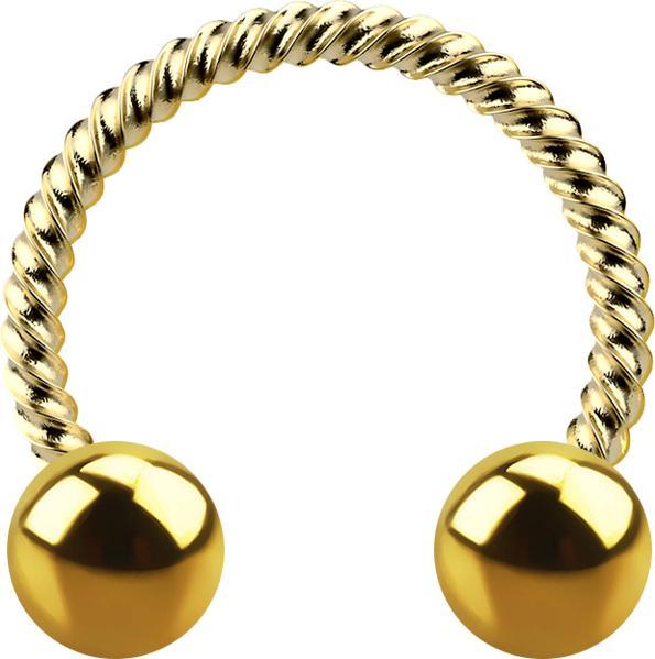 Image du produit Star Piercing Micro Circular Barbell doré tressé avec deux boules (sans laiton, Acier chirurgical 316L)
