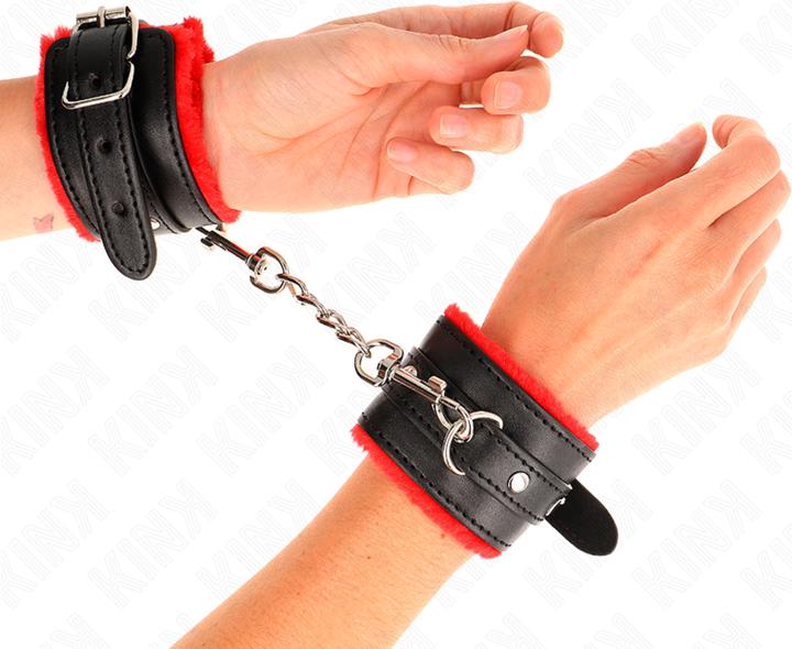 Actual product image Kink PREMIUM FURNISHED Wrist Cuffs RED WITH BLACK BELT ADJUSTABLE 17-29 CM X 6