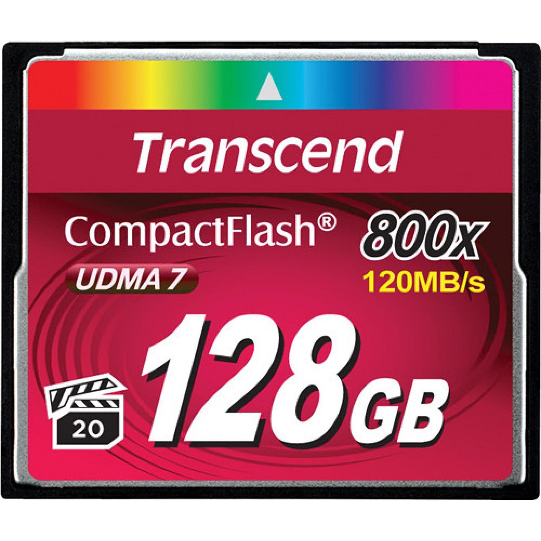 Transcend Premium CompactFlash 128GB Card R120MB/s VGP 20 MLC (128 GB, CF, U3, UHS-II), Speicherkarte, Schwarz