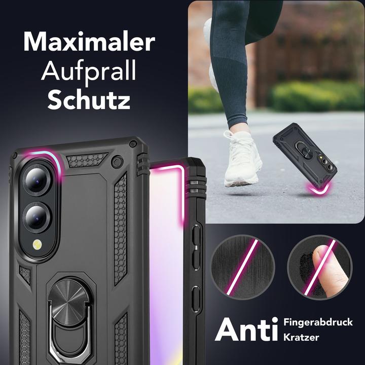 Produktbild Nalia RingDefend - Schwarze Panzerhülle mit 360-Grad Finger-Halter & Ständer - Military Style Cover (Samsung Galaxy S25 Edge)