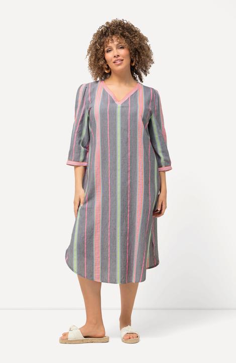 Actual product image Ulla Popken Pastel Striped 3/4 Sleeve V-Neck Kaftan (46, 48)