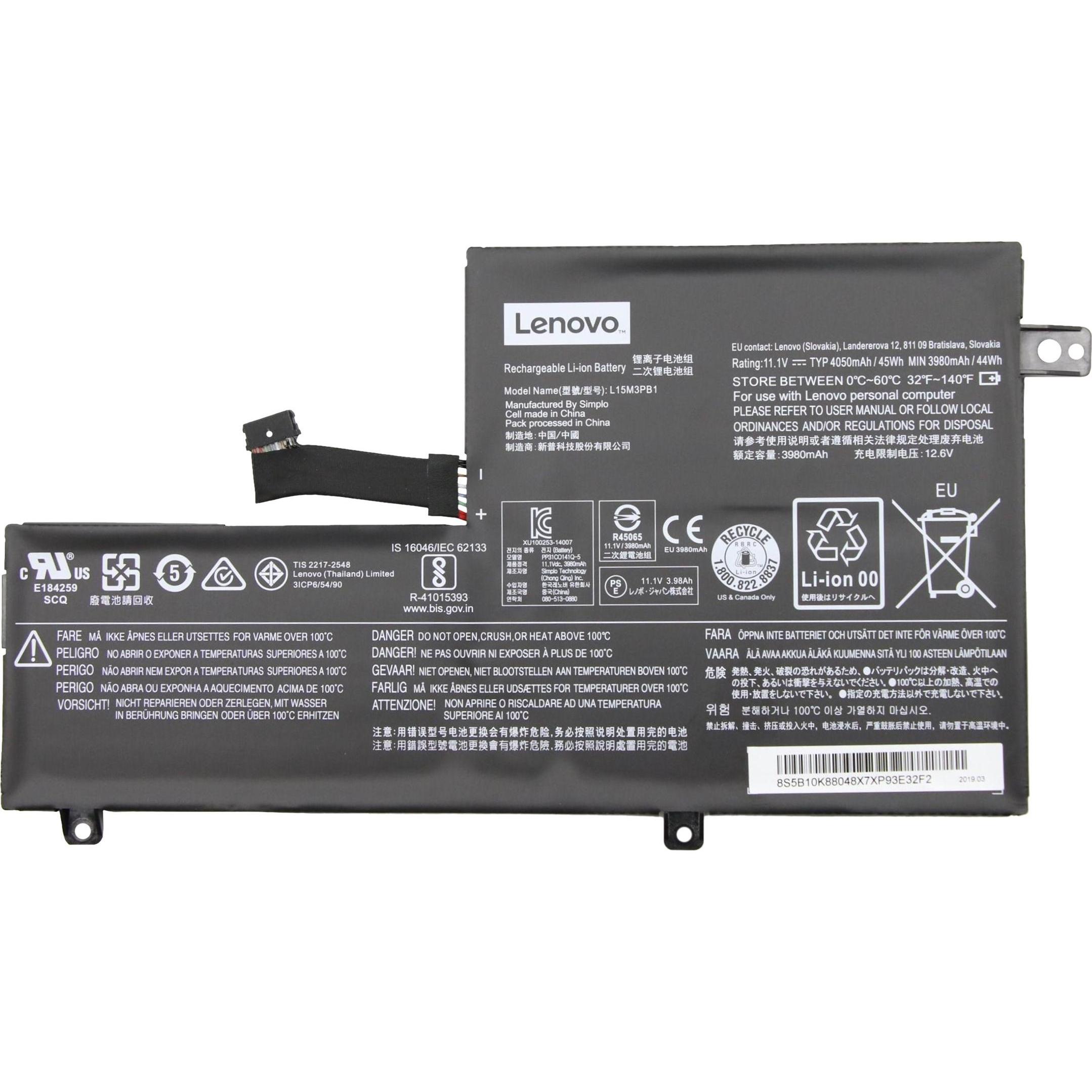 Lenovo Batteria a 3 celle (3 cubicoli, 3980 mAh), Batteria per notebook, Nero