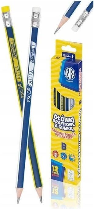 Astra Graphitstift mit Radiergummi B (12 Stück) (B, 12x)