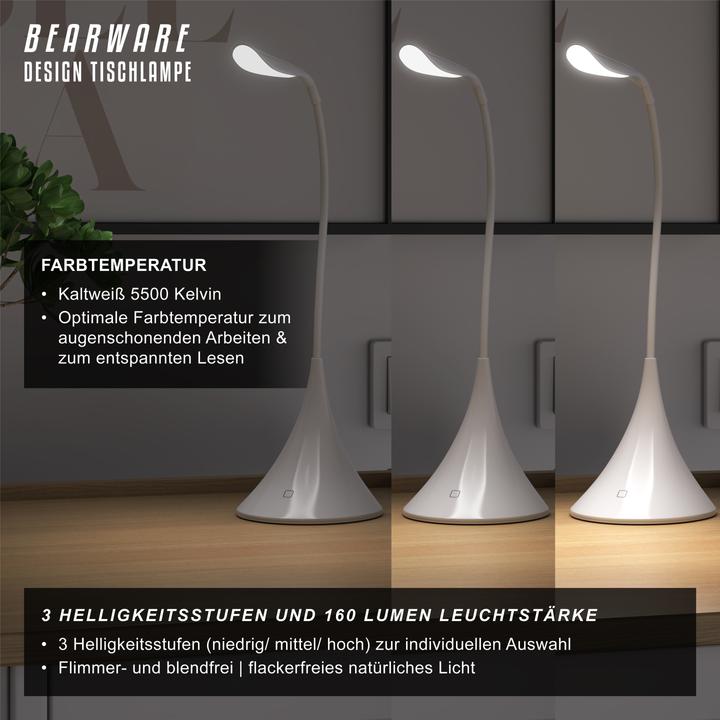 Actual product image CSL Schreibtischlampe LED Tischlampe, flexibler Schwanenhals, Leselampe mit USB oder Batteriebetrieb (160 lm)