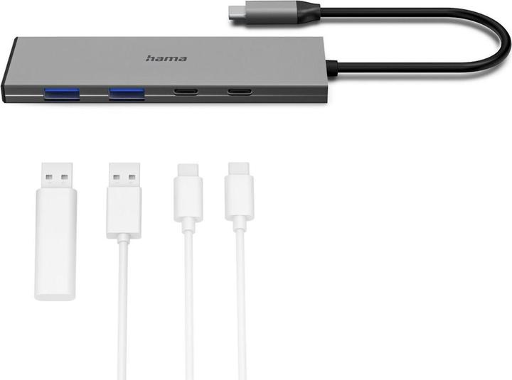 Produktbild Hama USB-C-Hub, 4 Ports, 2x USB-A, 2x USB-C, USB 3.2 Gen2, 10 Gbit/s, PD, Alu (USB-C, 4 Ports)