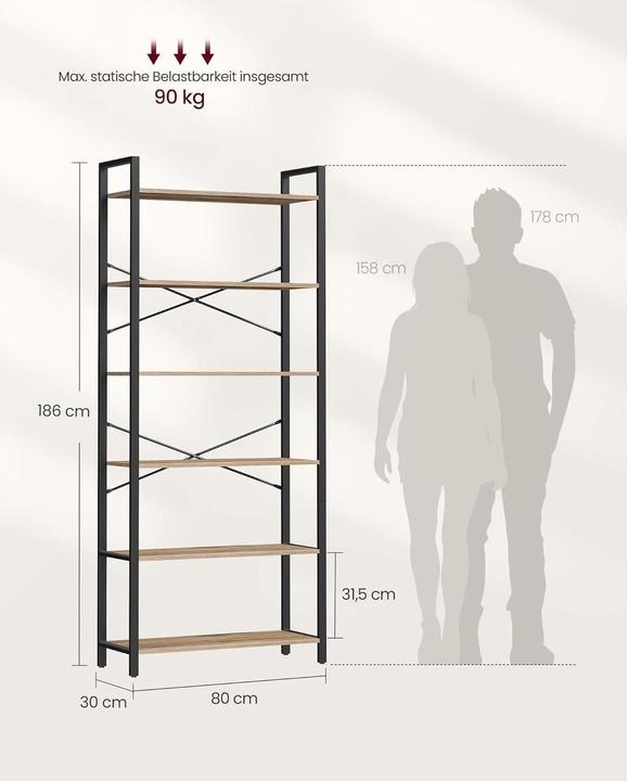 Immagine prodotto Vasagle Bücherregal (80 x 30 x 184 cm)