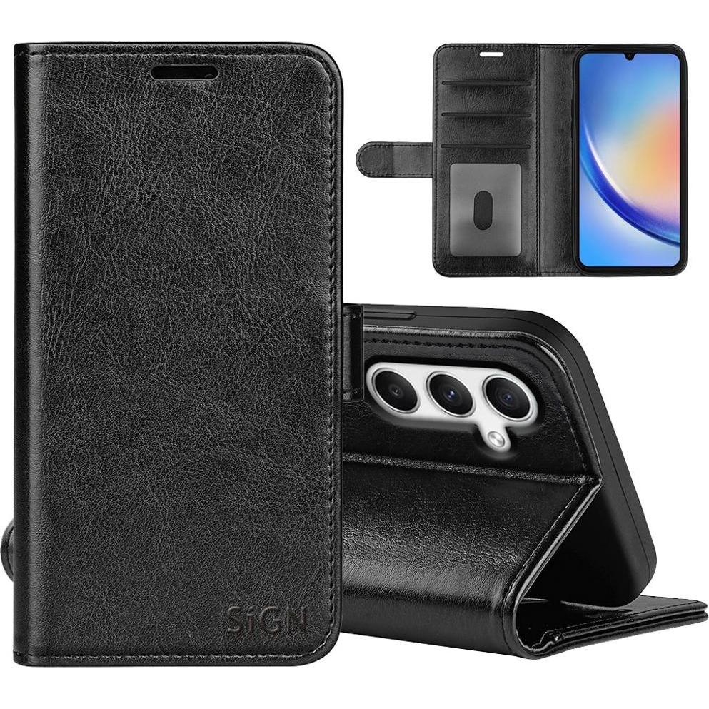 SIGN Wallet Cover for Samsung Galaxy A35 - Black (Samsung Galaxy A35), Smartphone Hülle, Schwarz