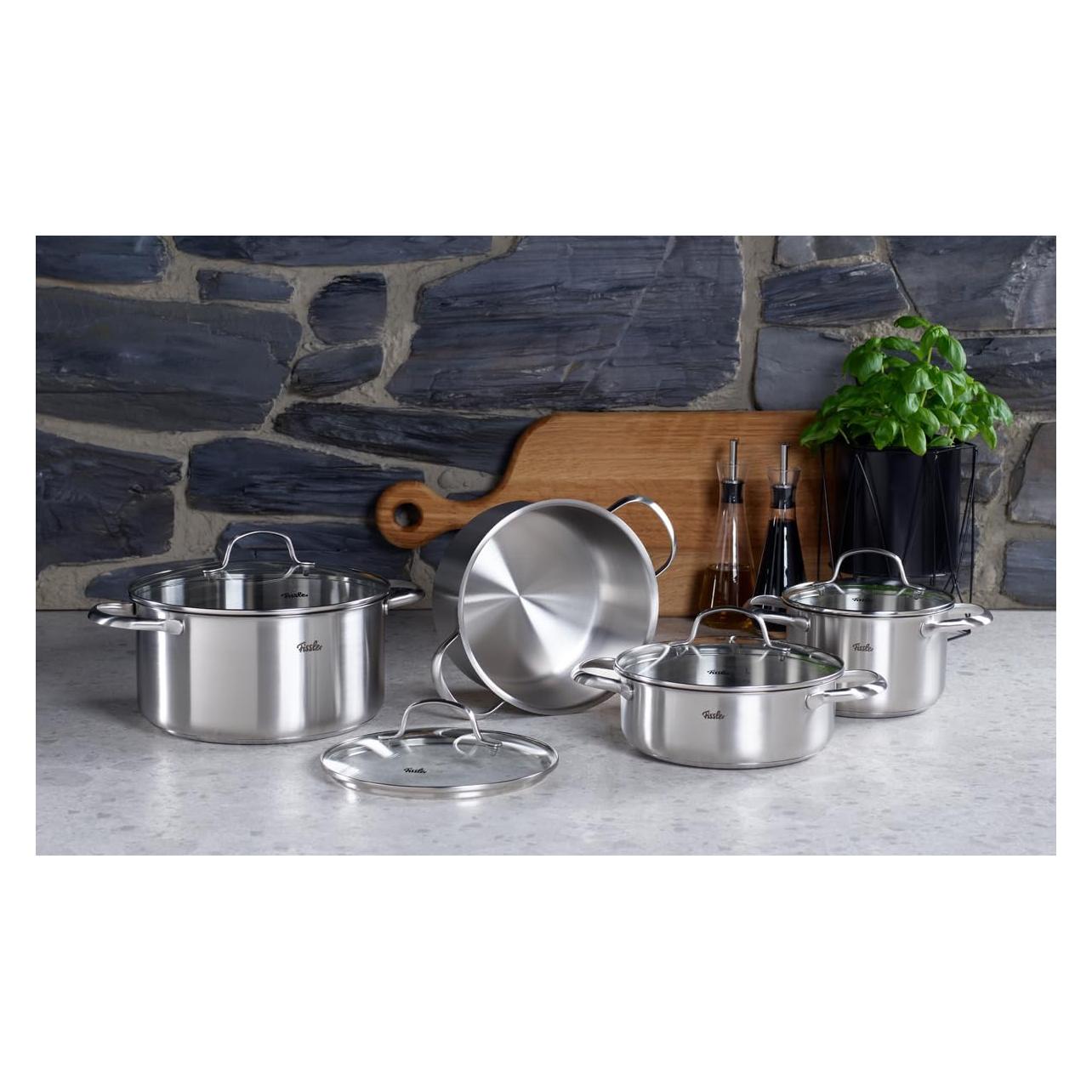 Fissler Berlin Set Pentole 5 Pezzi Acciaio Inox - Con Coperchi, Impilabili, Adatte A Induzione, Prodotto In Germania
