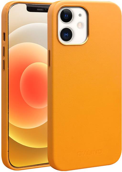 Actual product image QiAlino Coque cuir véritable (compatible MagSafe) Orange (Apple iPhone 12)