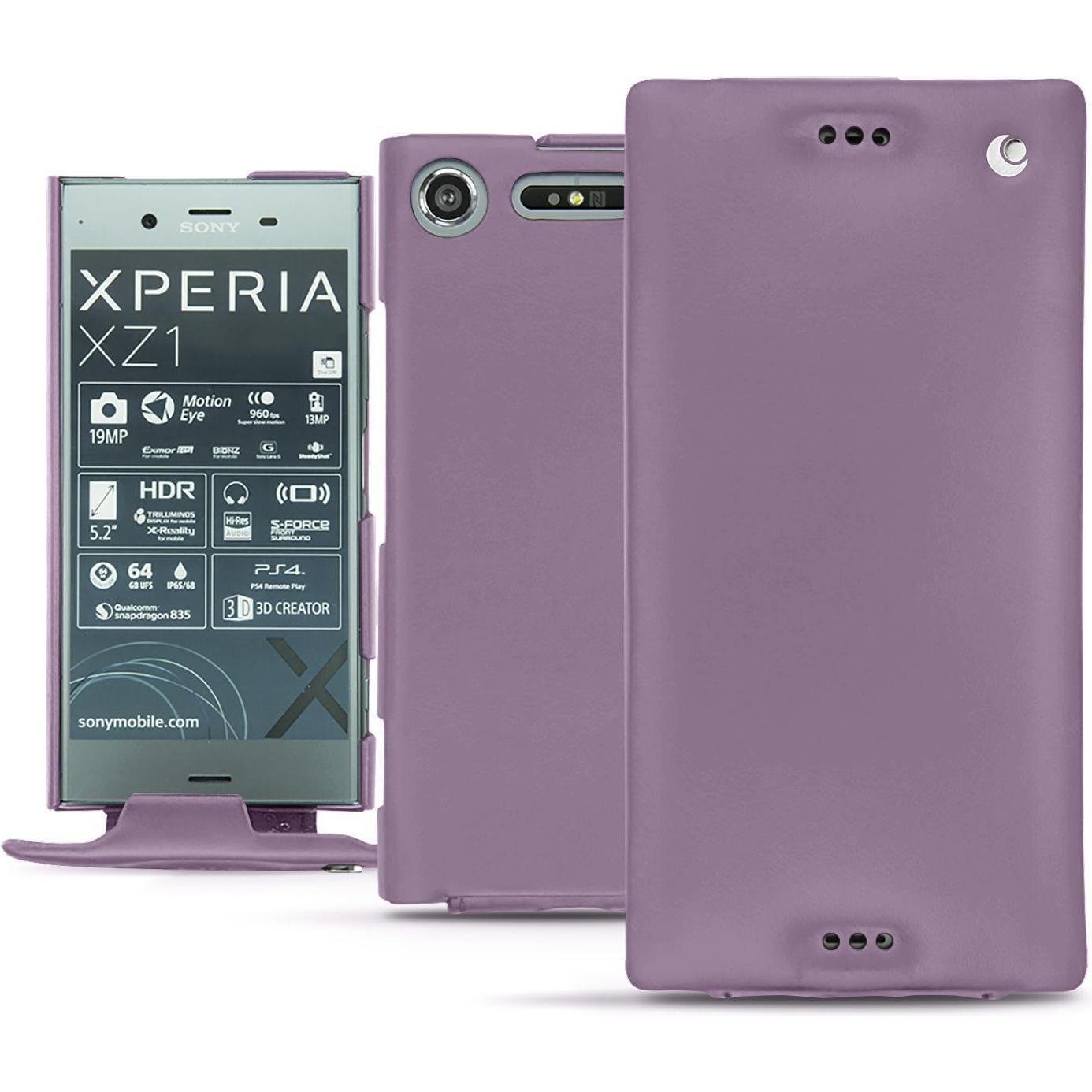 Noreve Lederschutzhülle vertikal (Sony Xperia XZ1), Smartphone Hülle, Violett